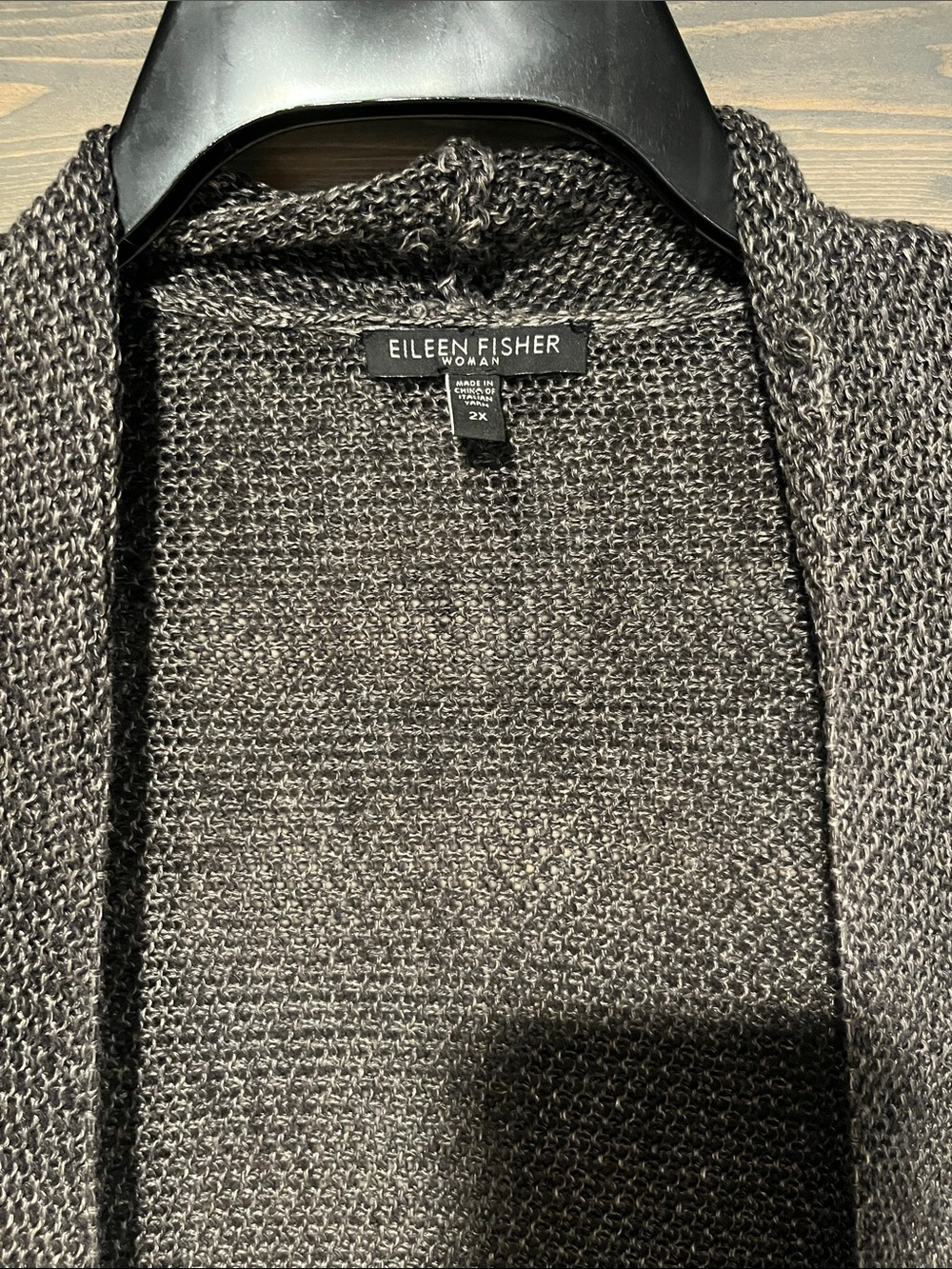 Eileen Fisher Charcoal Gray Open-Front Linen Knit Cardigan 2X - Picture 2 of 4